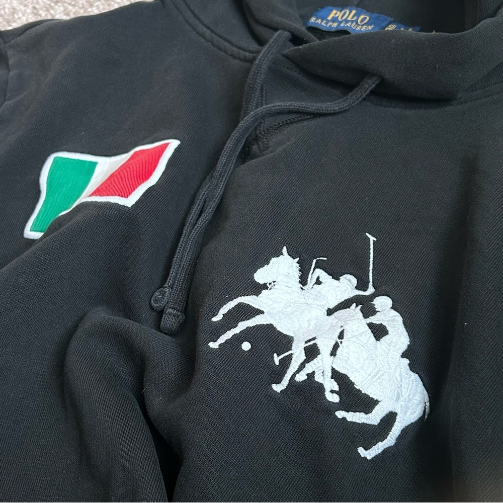Vintage Unisex Polo Ralph Lauren Italy No 13 Black Hoodie Size XS - Picture 9 of 12